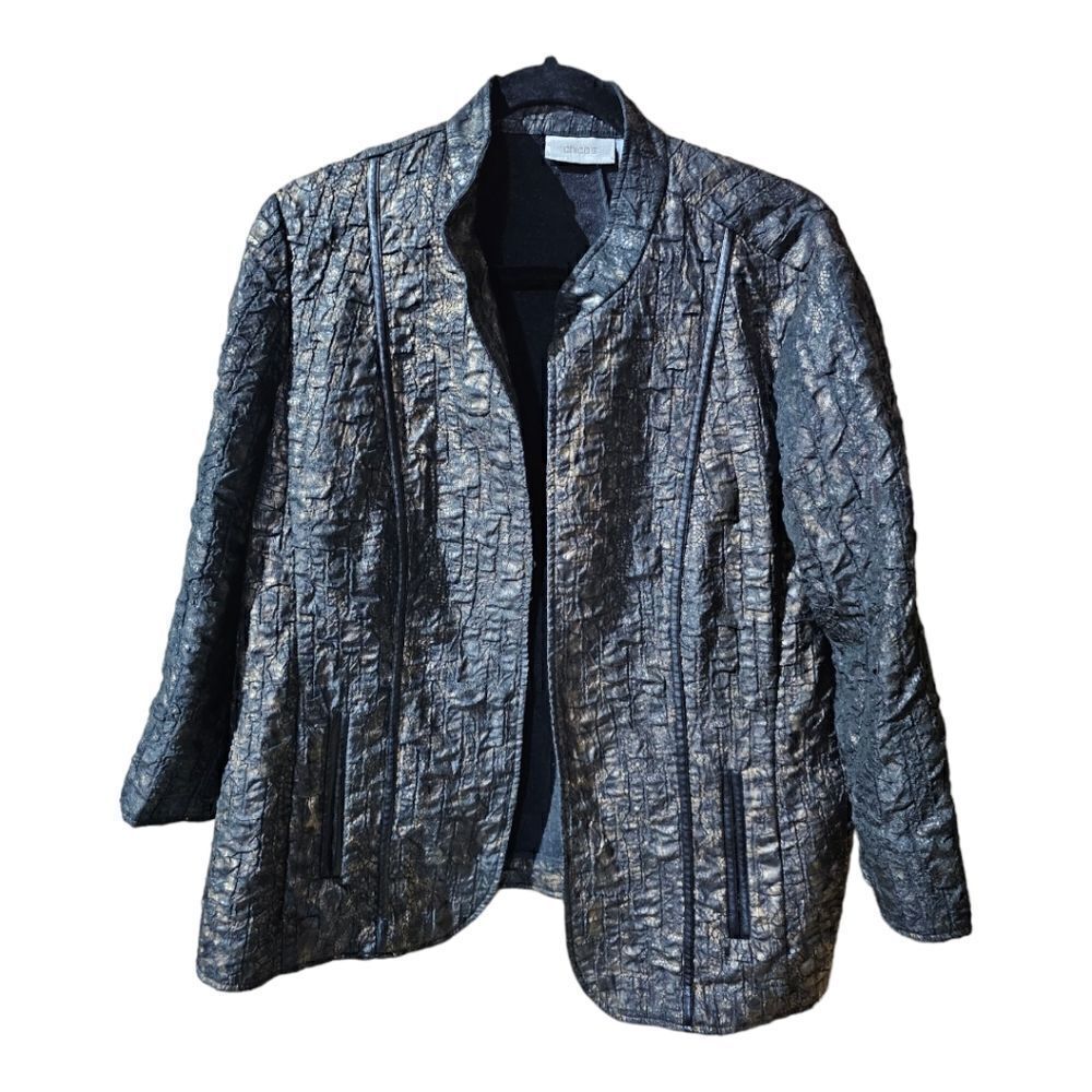 CHICO'S Open Front Bronze Black Croc Animal Print Open Front‎ Jacket - Size 3